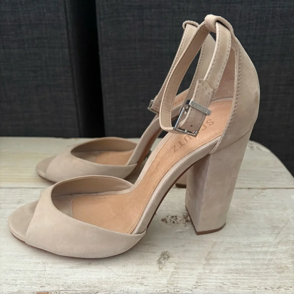 SCHUTZ Taupe Block Heel Sandals - Picture 7 of 16